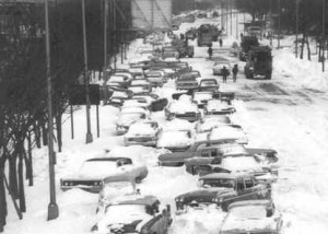 Stranded cars on the street - blizzard of 67